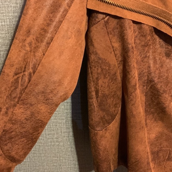 Brown Faux Suede Zip Up Moto Style Shirt Jacket  Mad Max Apocalypse Vibes XS/Sm - Picture 6 of 16